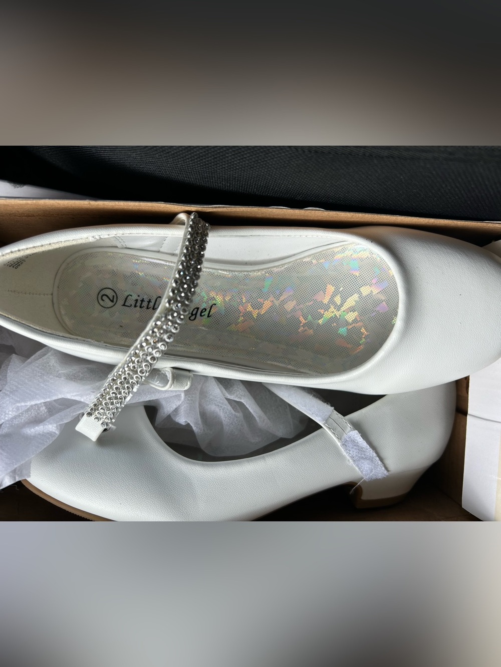Little Angel Girls' White Dress Shoes with Rhinestone Strap